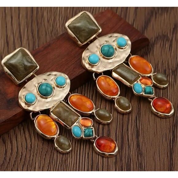 🧡 NEW Stunning & colorful bohemian style dangle earrings 🧡 - Picture 1 of 4
